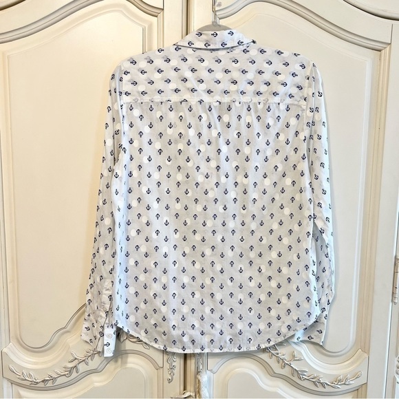 J Crew Factory Women’s Cotton Half Button-Down Top in Cream and Navy, Size Small - Picture 7 of 10